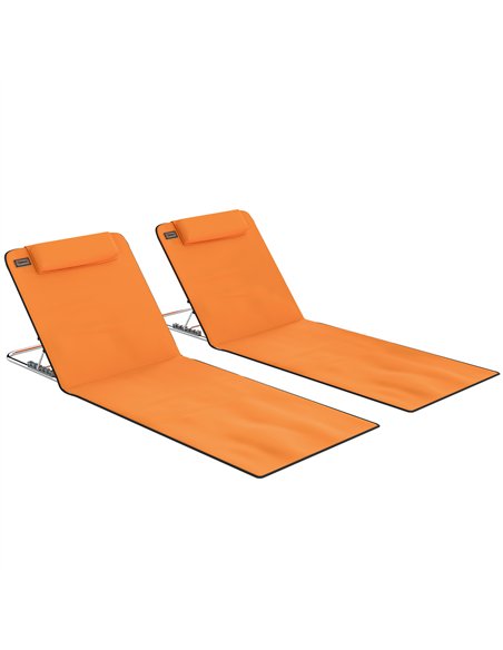 Outsunny Set of Two Metal Frame Beach Chairs, with Reclining Backs - Orange - pic 204633 | FastDaddyshop