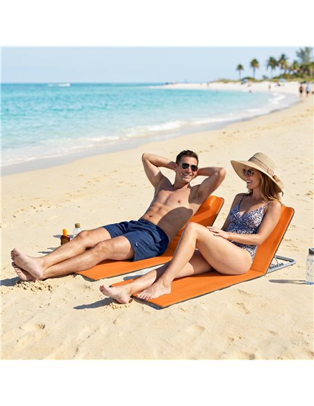 Outsunny Set of Two Metal Frame Beach Chairs, with Reclining Backs - Orange - pic 204634 | FastDaddyshop