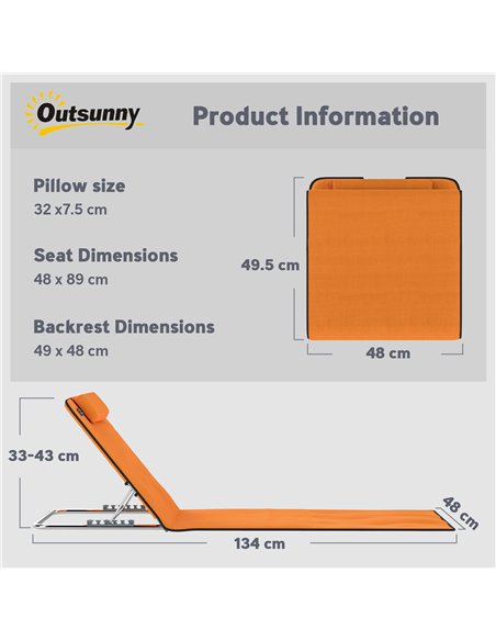 Outsunny Set of Two Metal Frame Beach Chairs, with Reclining Backs - Orange - pic 204635 | FastDaddyshop