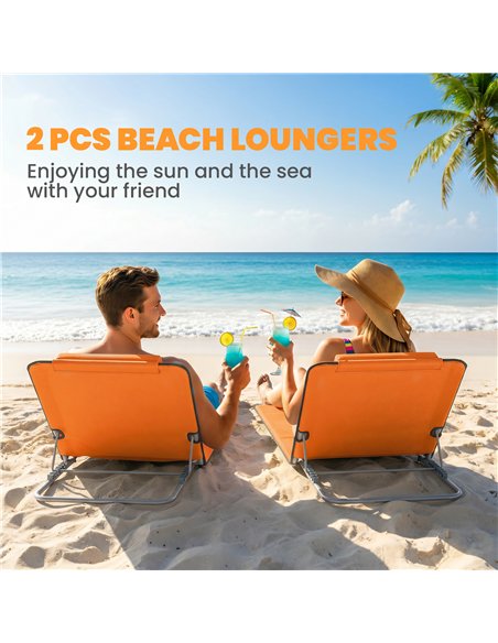 Outsunny Set of Two Metal Frame Beach Chairs, with Reclining Backs - Orange - pic 204636 | FastDaddyshop