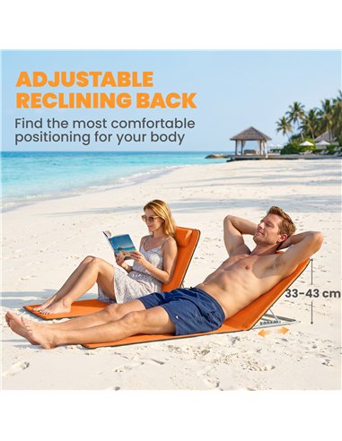 Outsunny Set of Two Metal Frame Beach Chairs, with Reclining Backs - Orange