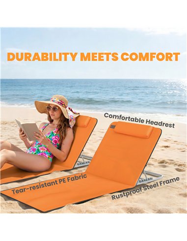 Outsunny Set of Two Metal Frame Beach Chairs, with Reclining Backs - Orange