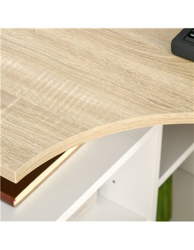 HOMCOM L-Shaped Corner Computer Desk Study Table PC Work w/ Storage Shelf Office Home Workstation - Oak Tone and White