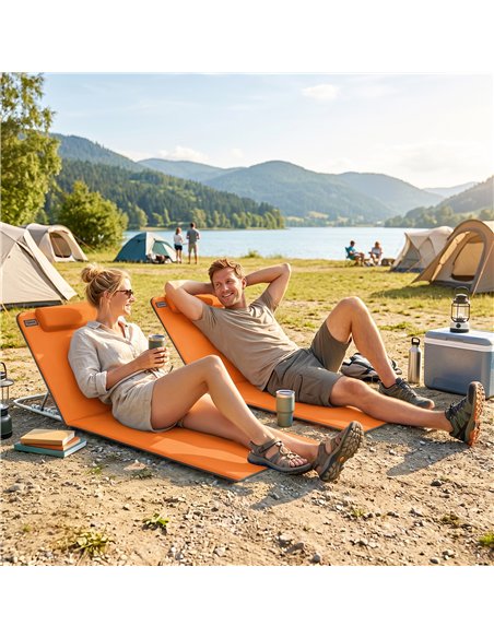 Outsunny Set of Two Metal Frame Beach Chairs, with Reclining Backs - Orange - pic 204641 | FastDaddyshop