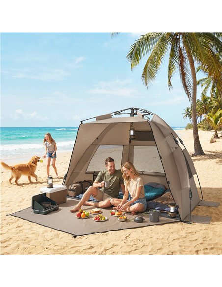 Outsunny 2-3 Person Pop Up Beach Tent, UPF15+ Sun Shelter with Extended Floor, Sandbags, Mesh Windows and Carry Bag, Brown - pic 204643 | FastDaddyshop