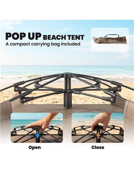 Outsunny 2-3 Person Pop Up Beach Tent, UPF15+ Sun Shelter with Extended Floor, Sandbags, Mesh Windows and Carry Bag, Brown - pic 204645 | FastDaddyshop