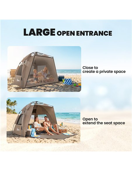 Outsunny 2-3 Person Pop Up Beach Tent, UPF15+ Sun Shelter with Extended Floor, Sandbags, Mesh Windows and Carry Bag, Brown - pic 204646 | FastDaddyshop