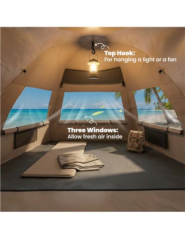 Outsunny 2-3 Person Pop Up Beach Tent, UPF15+ Sun Shelter with Extended Floor, Sandbags, Mesh Windows and Carry Bag, Brown