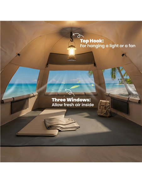 Outsunny 2-3 Person Pop Up Beach Tent, UPF15+ Sun Shelter with Extended Floor, Sandbags, Mesh Windows and Carry Bag, Brown - pic 204647 | FastDaddyshop