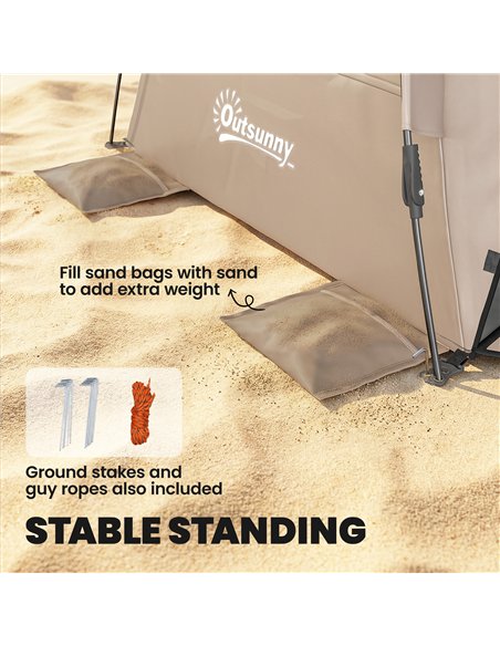 Outsunny 2-3 Person Pop Up Beach Tent, UPF15+ Sun Shelter with Extended Floor, Sandbags, Mesh Windows and Carry Bag, Brown - pic 204649 | FastDaddyshop