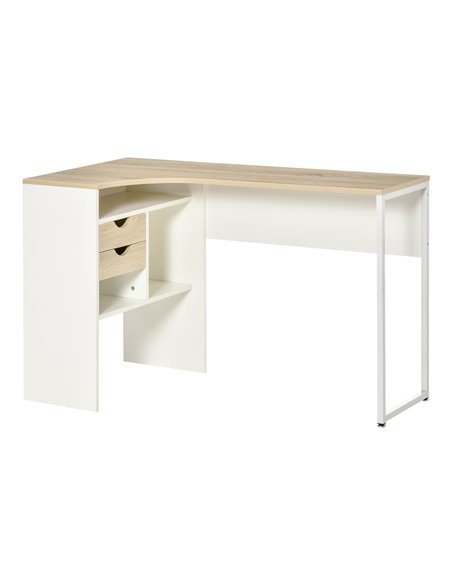 HOMCOM L-Shaped Corner Computer Desk with Storage Shelf, Drawer, Light Brown - pic 20465 | FastDaddyshop
