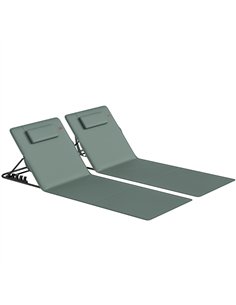 Outsunny Foldable Sun Loungers Set of 2, Portable Folding Beach Lounger with 4-level Adjustable Backrest, Grey