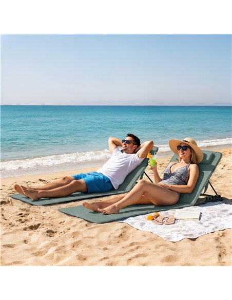 Outsunny Foldable Sun Loungers Set of 2, Portable Folding Beach Lounger with 4-level Adjustable Backrest, Grey - pic 204652 | FastDaddyshop