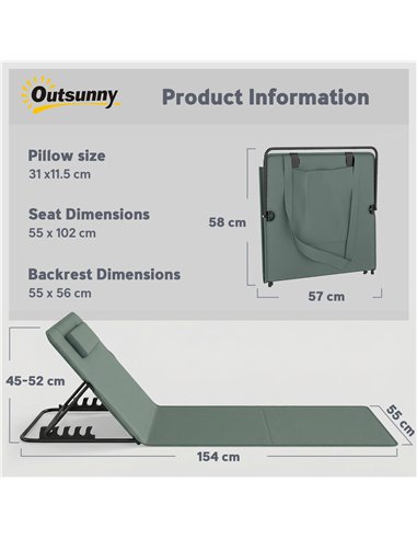 Outsunny Foldable Sun Loungers Set of 2, Portable Folding Beach Lounger with 4-level Adjustable Backrest, Grey