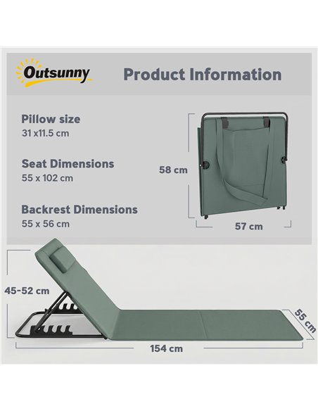 Outsunny Foldable Sun Loungers Set of 2, Portable Folding Beach Lounger with 4-level Adjustable Backrest, Grey - pic 204653 | FastDaddyshop