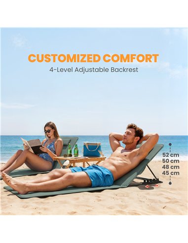 Outsunny Foldable Sun Loungers Set of 2, Portable Folding Beach Lounger with 4-level Adjustable Backrest, Grey