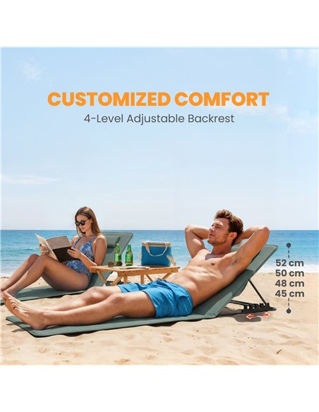 Outsunny Foldable Sun Loungers Set of 2, Portable Folding Beach Lounger with 4-level Adjustable Backrest, Grey - pic 204654 | FastDaddyshop