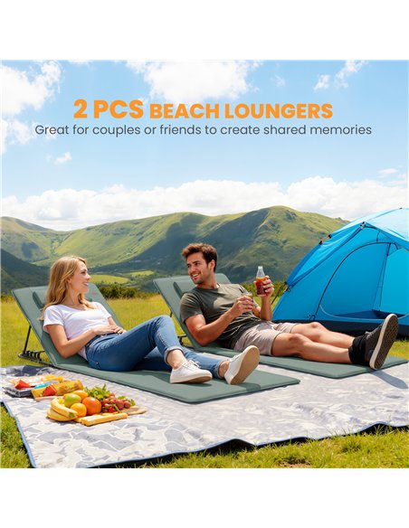 Outsunny Foldable Sun Loungers Set of 2, Portable Folding Beach Lounger with 4-level Adjustable Backrest, Grey - pic 204655 | FastDaddyshop