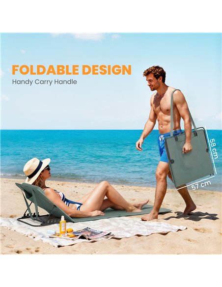 Outsunny Foldable Sun Loungers Set of 2, Portable Folding Beach Lounger with 4-level Adjustable Backrest, Grey - pic 204656 | FastDaddyshop