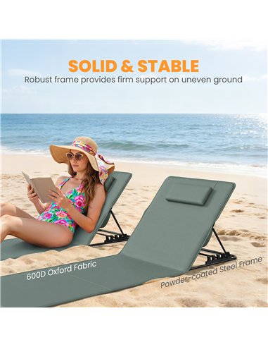 Outsunny Foldable Sun Loungers Set of 2, Portable Folding Beach Lounger with 4-level Adjustable Backrest, Grey