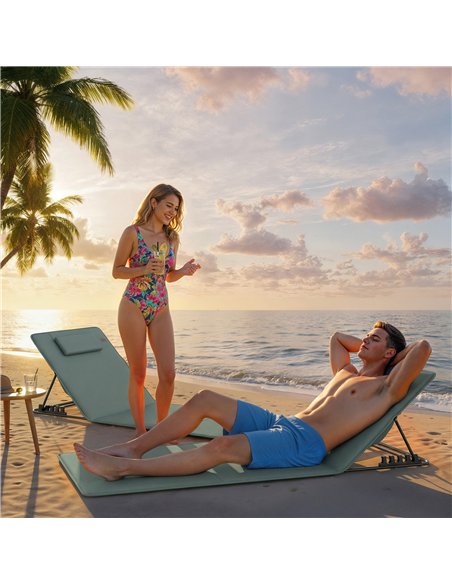 Outsunny Foldable Sun Loungers Set of 2, Portable Folding Beach Lounger with 4-level Adjustable Backrest, Grey - pic 204659 | FastDaddyshop