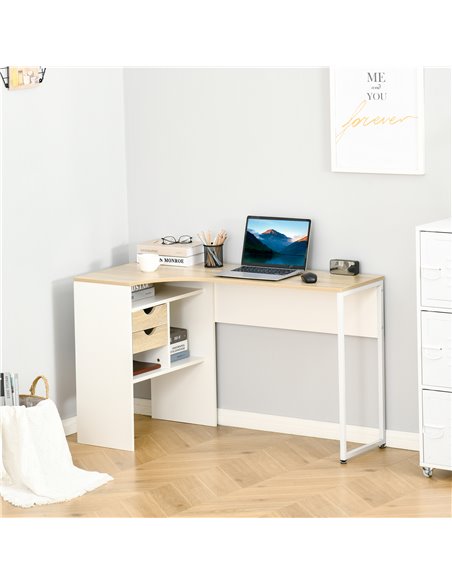 HOMCOM L-Shaped Corner Computer Desk with Storage Shelf, Drawer, Light Brown - pic 20466 | FastDaddyshop
