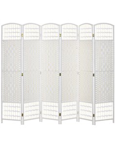 HOMCOM 6 Panel Folding Room Divider, Privacy Screen, Paravent Partition Separator for Living Room, Bedroom, White