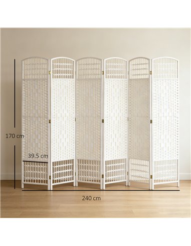 HOMCOM 6 Panel Folding Room Divider, Privacy Screen, Paravent Partition Separator for Living Room, Bedroom, White
