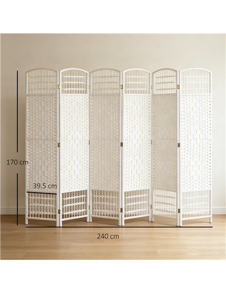 HOMCOM 6 Panel Folding Room Divider, Privacy Screen, Paravent Partition Separator for Living Room, Bedroom, White - pic 204662 | FastDaddyshop