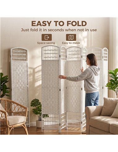 HOMCOM 6 Panel Folding Room Divider, Privacy Screen, Paravent Partition Separator for Living Room, Bedroom, White