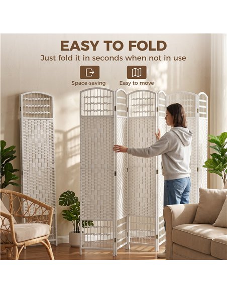 HOMCOM 6 Panel Folding Room Divider, Privacy Screen, Paravent Partition Separator for Living Room, Bedroom, White - pic 204663 | FastDaddyshop