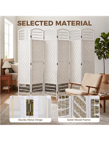 HOMCOM 6 Panel Folding Room Divider, Privacy Screen, Paravent Partition Separator for Living Room, Bedroom, White