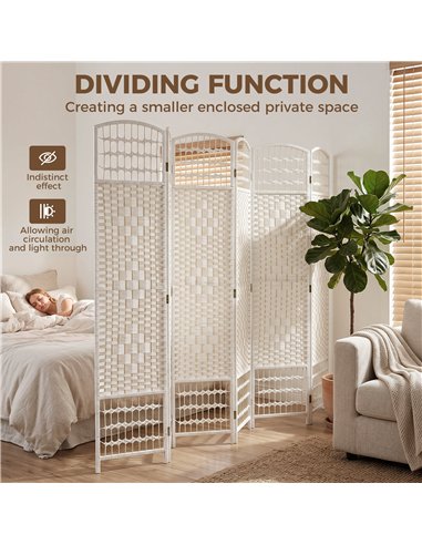 HOMCOM 6 Panel Folding Room Divider, Privacy Screen, Paravent Partition Separator for Living Room, Bedroom, White