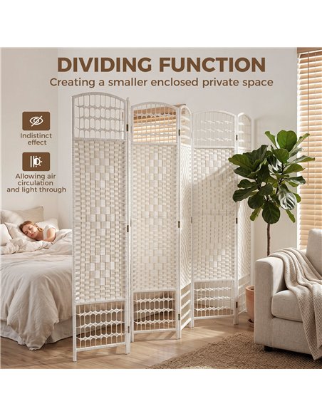 HOMCOM 6 Panel Folding Room Divider, Privacy Screen, Paravent Partition Separator for Living Room, Bedroom, White - pic 204666 | FastDaddyshop
