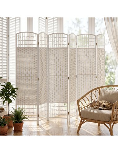 HOMCOM 6 Panel Folding Room Divider, Privacy Screen, Paravent Partition Separator for Living Room, Bedroom, White