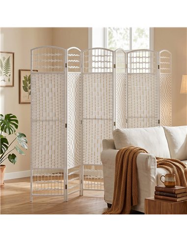 HOMCOM 6 Panel Folding Room Divider, Privacy Screen, Paravent Partition Separator for Living Room, Bedroom, White