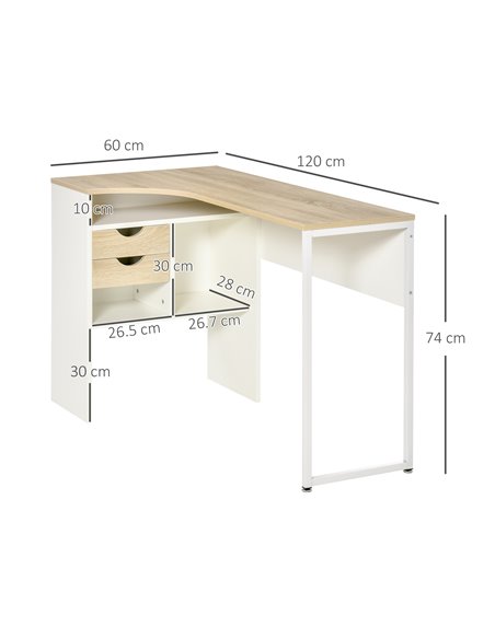 HOMCOM L-Shaped Corner Computer Desk with Storage Shelf, Drawer, Light Brown - pic 20467 | FastDaddyshop