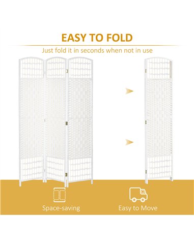 HOMCOM 3 Panel Folding Room Divider, Privacy Screen, Paravent Partition Separator for Living Room, Bedroom, White