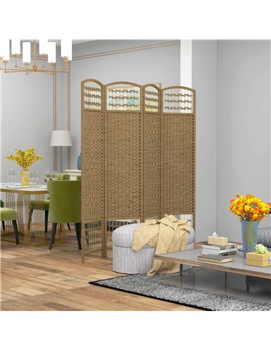 HOMCOM 4 Panel Folding Room Divider, Privacy Screen, Paravent Partition Separator for Living Room, Bedroom, Natural