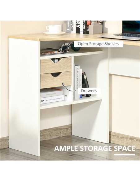 HOMCOM L-Shaped Corner Computer Desk with Storage Shelf, Drawer, Light Brown - pic 20468 | FastDaddyshop