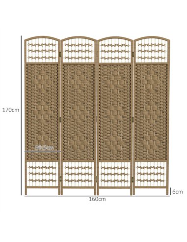 HOMCOM 4 Panel Folding Room Divider, Privacy Screen, Paravent Partition Separator for Living Room, Bedroom, Natural