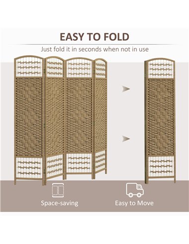 HOMCOM 4 Panel Folding Room Divider, Privacy Screen, Paravent Partition Separator for Living Room, Bedroom, Natural