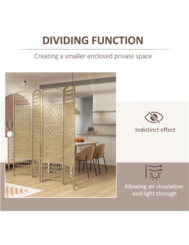 HOMCOM 4 Panel Folding Room Divider, Privacy Screen, Paravent Partition Separator for Living Room, Bedroom, Natural