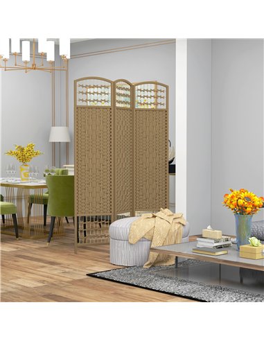 HOMCOM 3 Panel Folding Room Divider, Privacy Screen, Paravent Partition Separator for Living Room, Bedroom, Natural Wood
