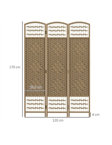 HOMCOM 3 Panel Folding Room Divider, Privacy Screen, Paravent Partition Separator for Living Room, Bedroom, Natural Wood