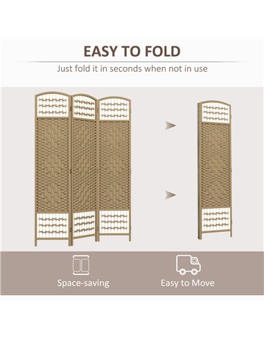 HOMCOM 3 Panel Folding Room Divider, Privacy Screen, Paravent Partition Separator for Living Room, Bedroom, Natural Wood
