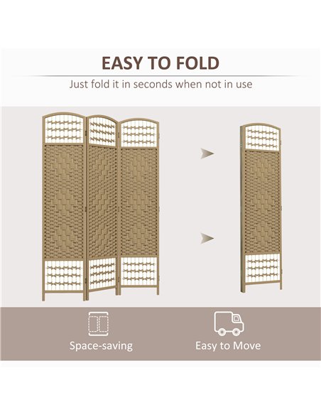HOMCOM 3 Panel Folding Room Divider, Privacy Screen, Paravent Partition Separator for Living Room, Bedroom, Natural Wood - pic 204690 | FastDaddyshop