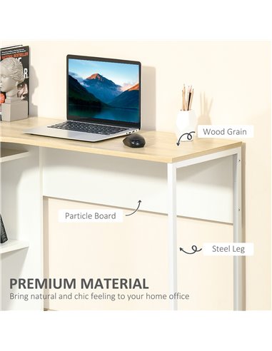 HOMCOM L-Shaped Corner Computer Desk with Storage Shelf, Drawer, Light Brown