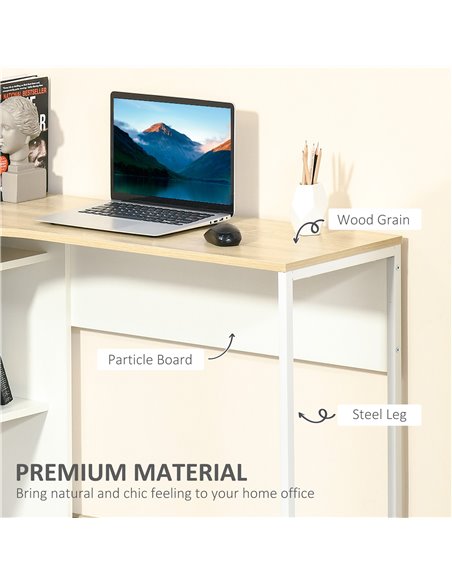 HOMCOM L-Shaped Corner Computer Desk with Storage Shelf, Drawer, Light Brown - pic 20470 | FastDaddyshop