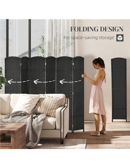 HOMCOM 6 Panel Folding Room Divider, Freestanding Privacy Screen for Living Room, Bedroom and Office, 240 x 170cm, Black - pic 204700 | FastDaddyshop